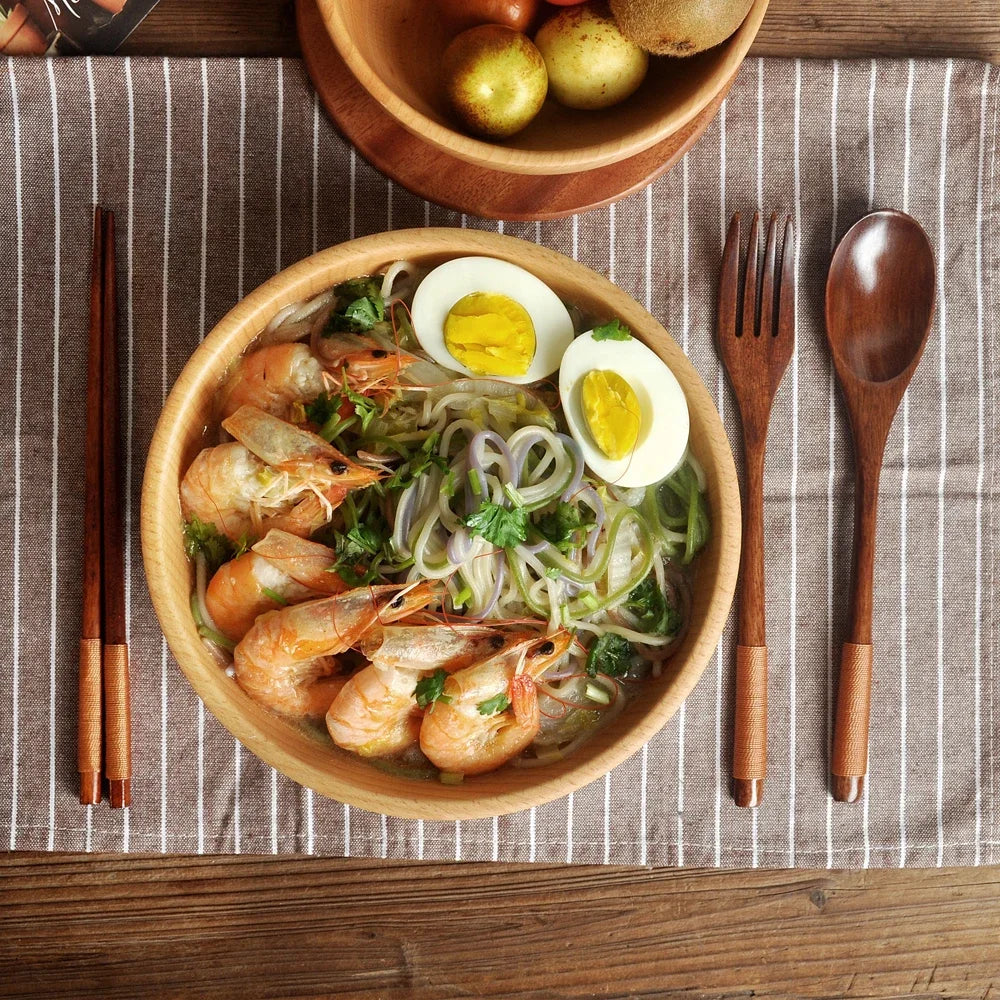 Wooden Chopsticks, Spoon & Fork Set | Easy Add-On for Ramen & Meals