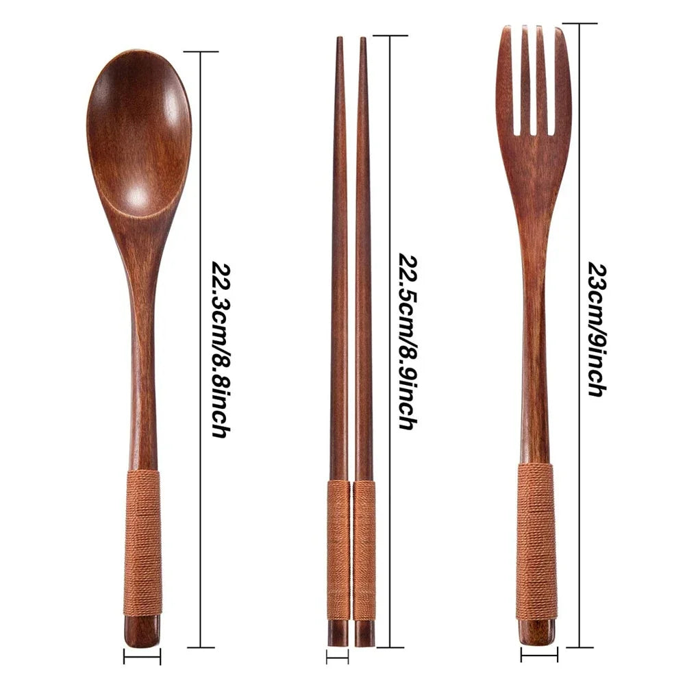 Wooden Chopsticks, Spoon & Fork Set | Easy Add-On for Ramen & Meals